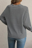 Striped Round Neck Drop Shoulder Long Sleeve Top