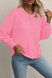 Striped Round Neck Drop Shoulder Long Sleeve Top