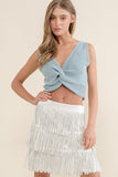 RHINESTONE SUEDE FRINGE SKIRT