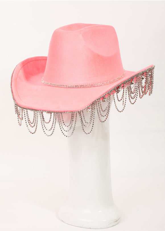 Bright pink chandelier hat