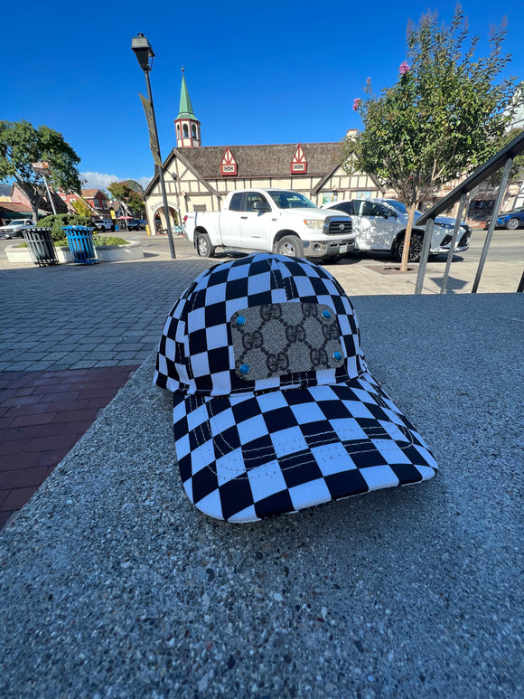 Upcycled checkered trucker hat