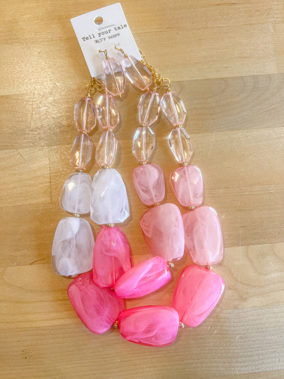 Marble pink necklace set