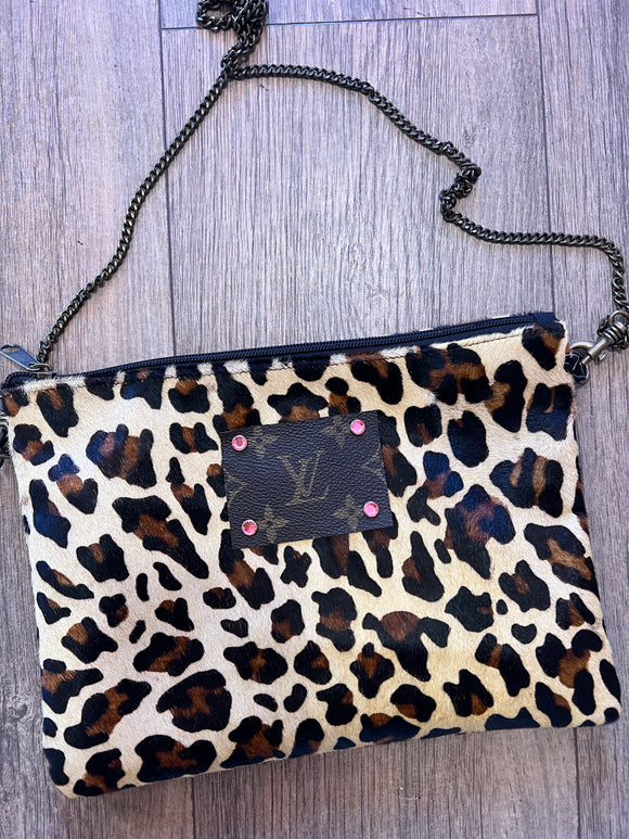 Upcycled leopard cowhide crossbody