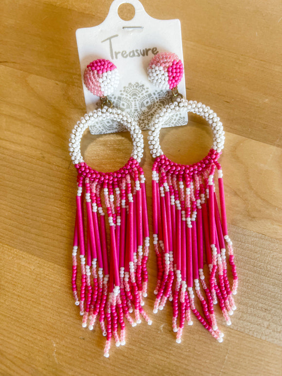 Pink fringe earrings