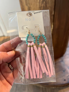 Pink turquoise fringe earrings
