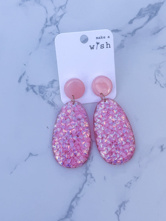 Pink sparkly sequin earring
