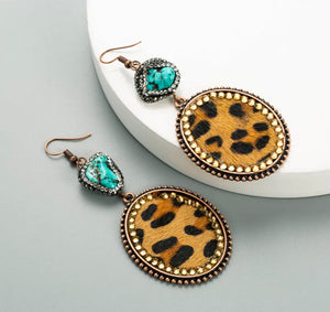 Cowhide turquoise rhinestone earrings