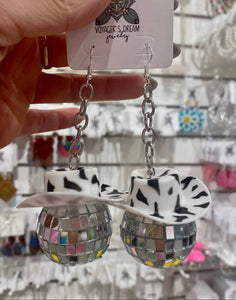 Zebra disco cowgirl earrings