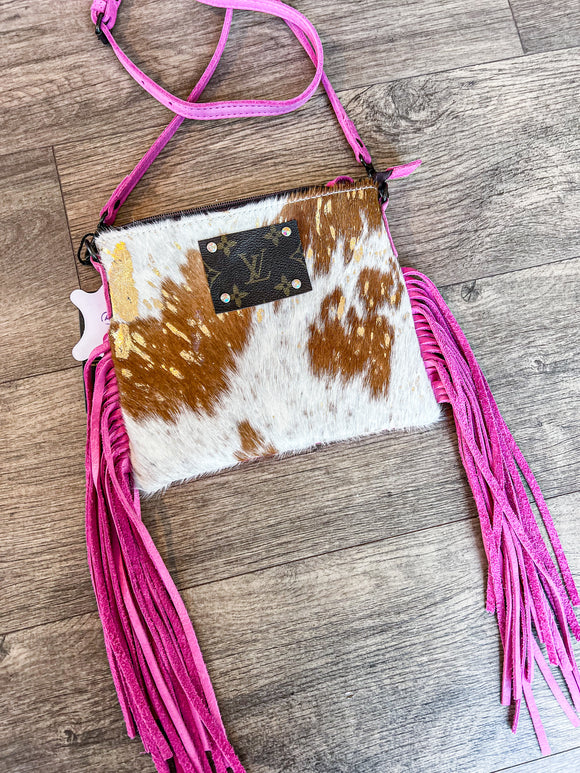 Upcycled cowhide crossbody